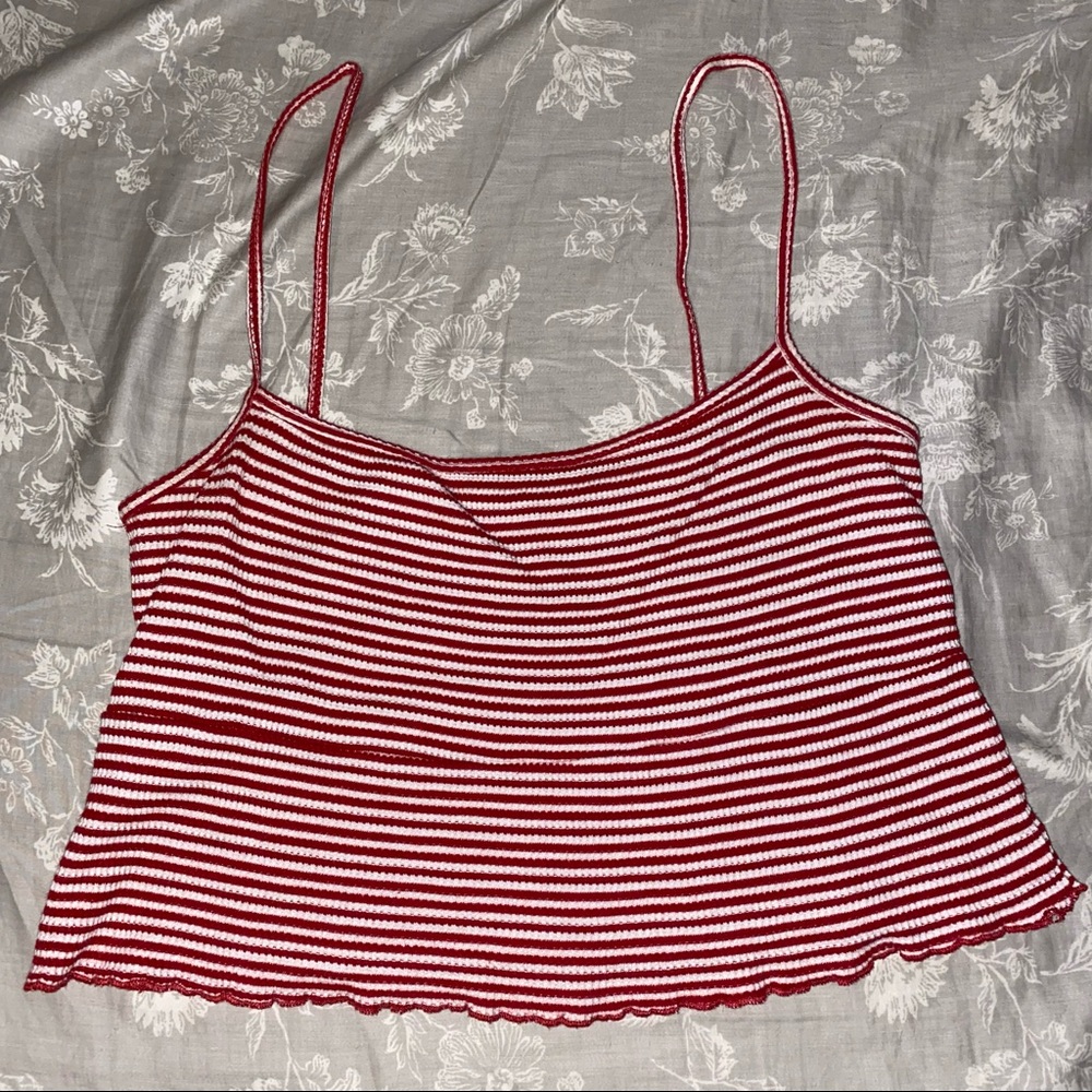 Brandy Melville Red & White Striped Cropped Tank